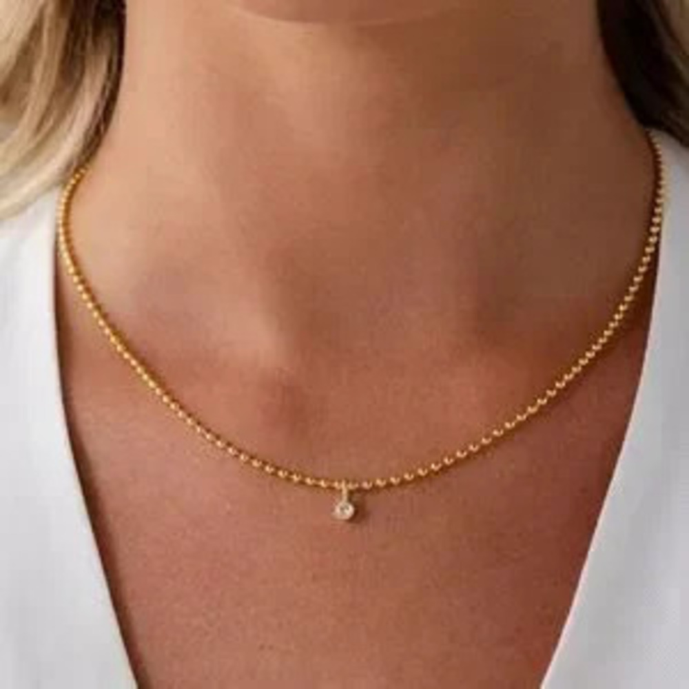 NEW?14K Gold Plated Elegant Gold Necklace with Circle CZ Solitaire Pendant